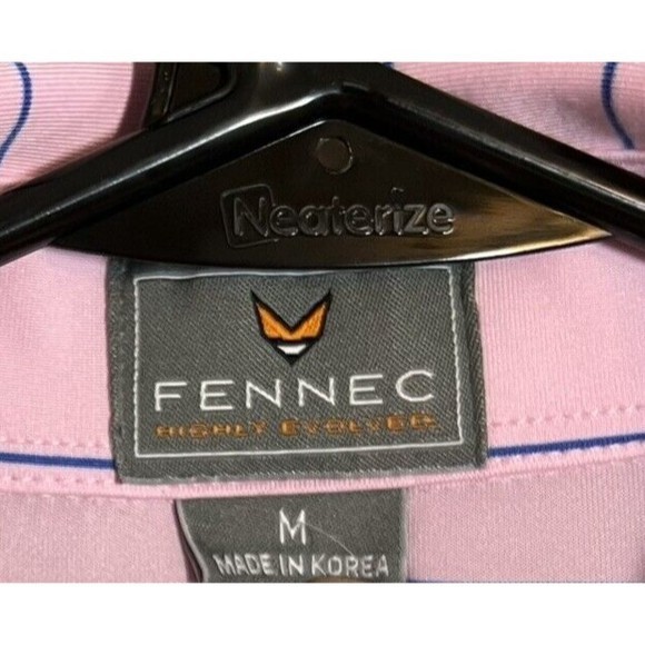 Fennec Polo Golf Shirt Men Medium Pink Blue Stripe Wicking Stretch Short Sleeve - Picture 4 of 10